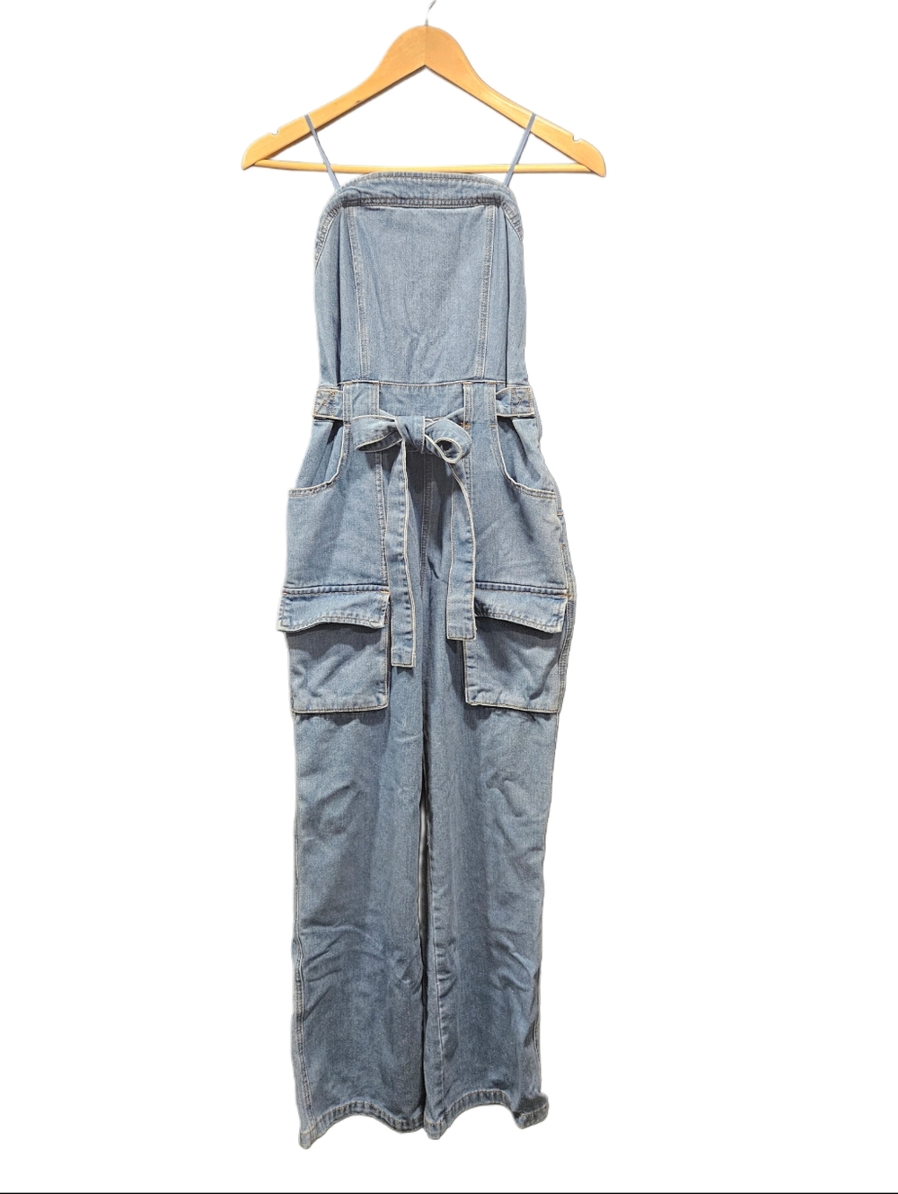 Sincerely Jules Strapless Denim Cargo Jumpsuit Light Wash Small - Picture 4 of 6